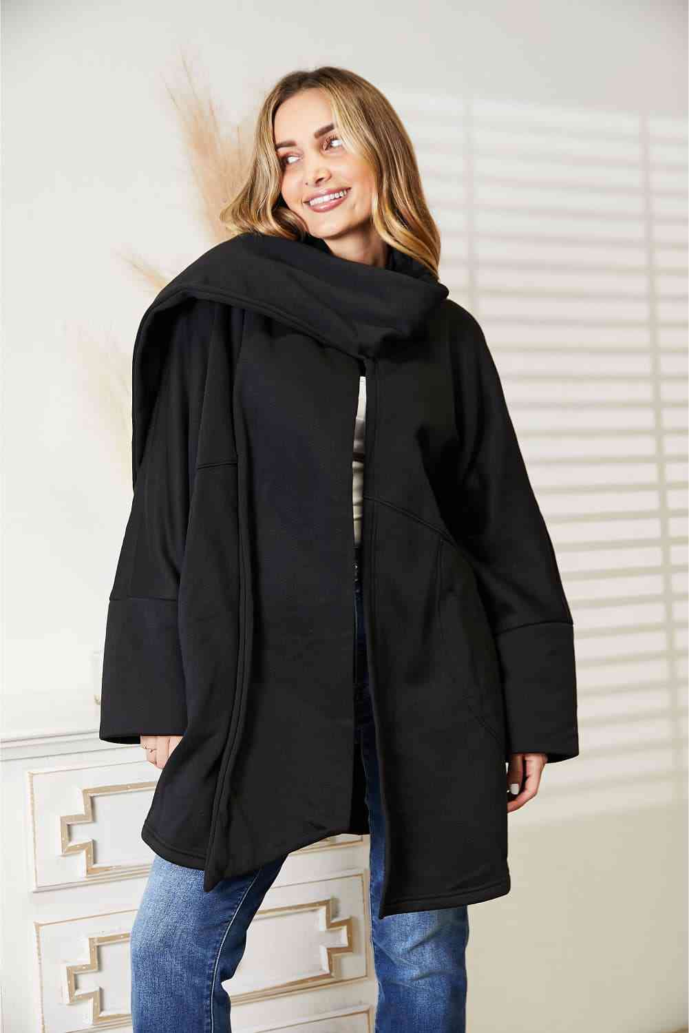HEYSON Full Size Open Front Cardigan with Scarf Design - EMMY