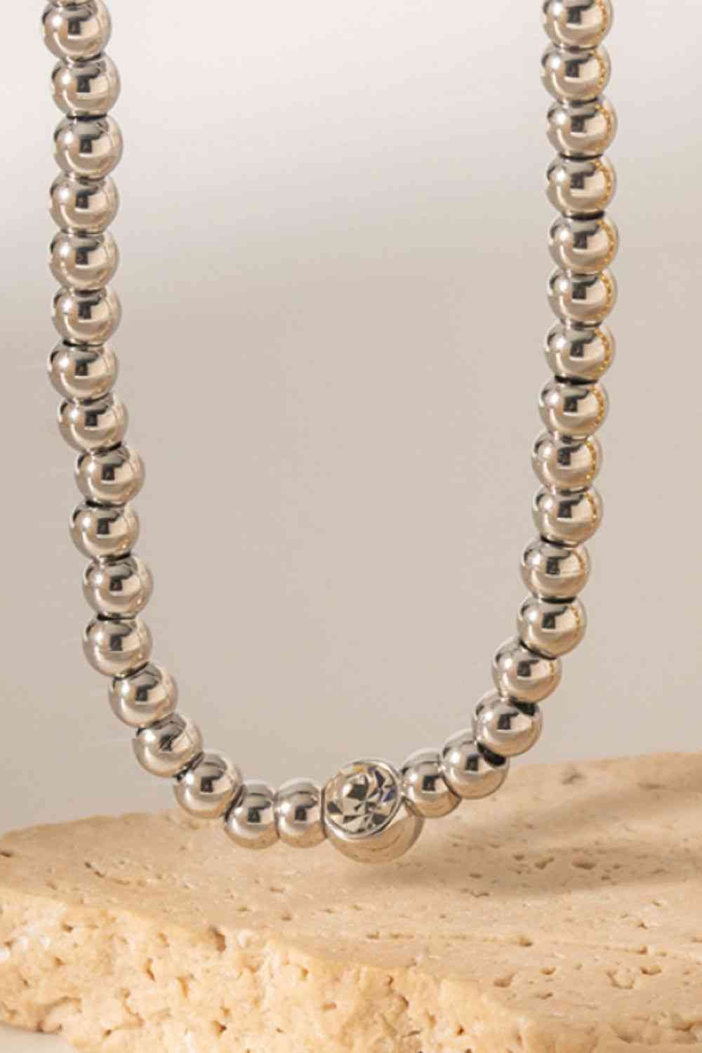 Inlaid Zircon Beaded Stainless Steel Necklace - EMMY