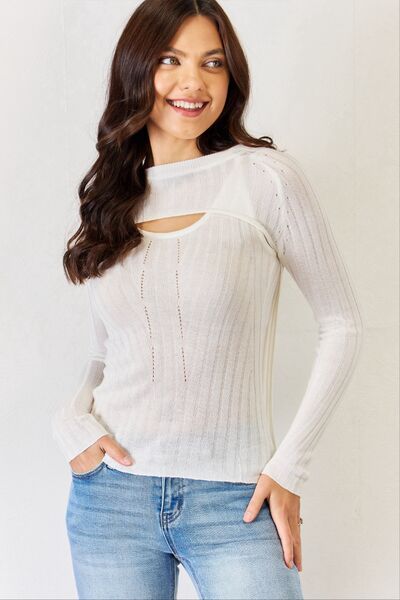 J.NNA Fitted Long Sleeve Cutout Top - EMMY