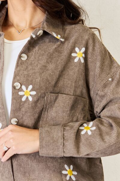 J.NNA Flower Pattern Corduroy Button Down Shirt - EMMY