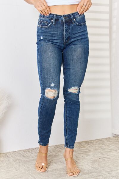 Judy Blue Full Size High Waist Distressed Slim Jeans - EMMY
