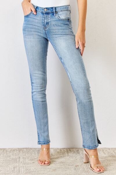Kancan Full Size Mid Rise Y2K Slit Bootcut Jeans - EMMY