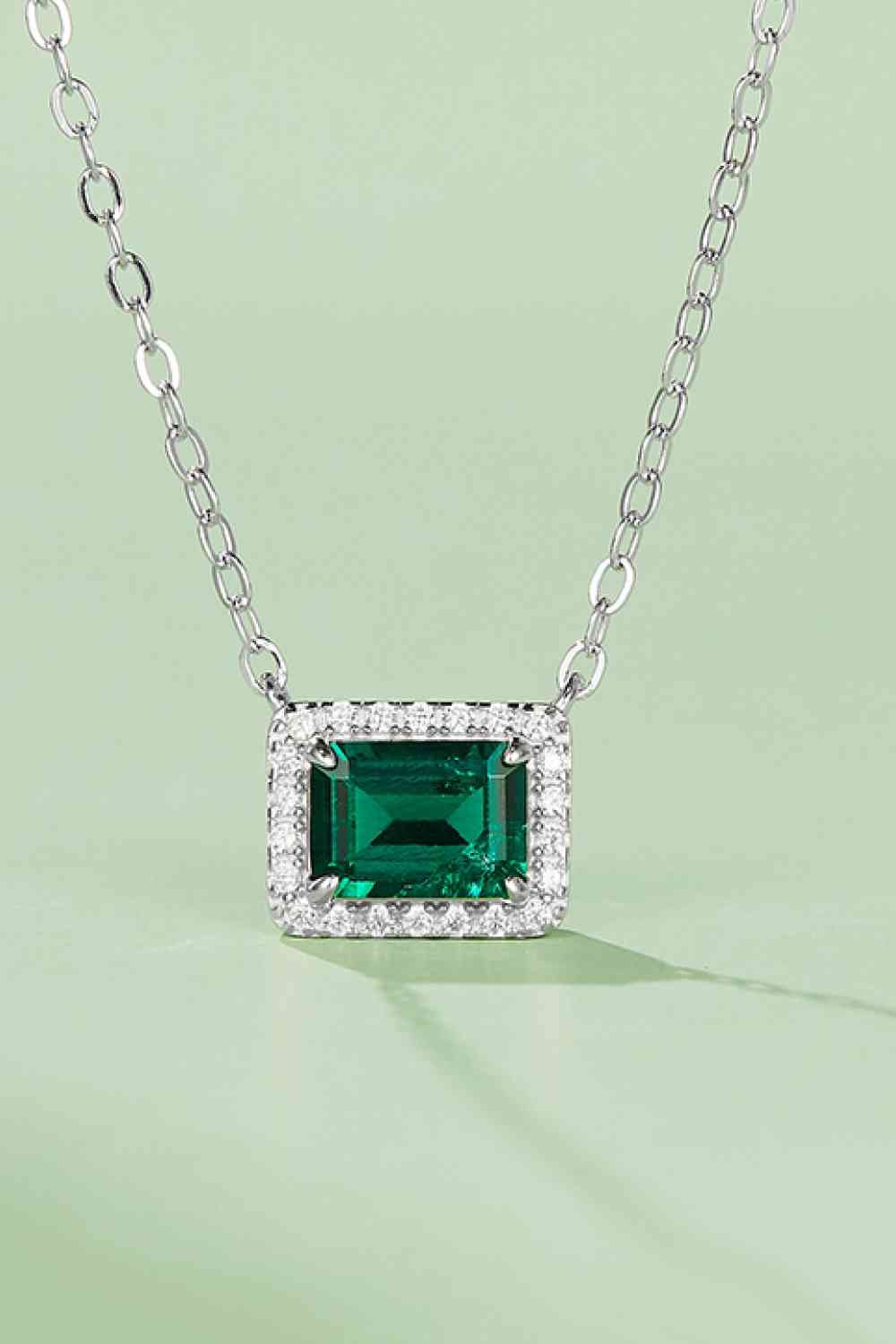 Lab-Grown Emerald Rectangle Pendant Necklace - EMMY