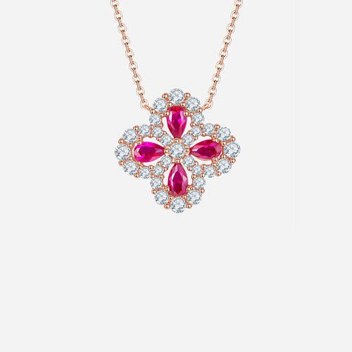 Lab-Grown Ruby 925 Sterling Silver Flower Shape Necklace - EMMY