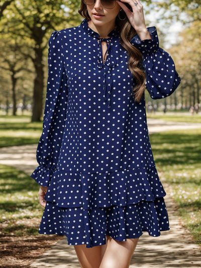 Layered Polka Dot Flounce Sleeve Mini Dress - EMMY