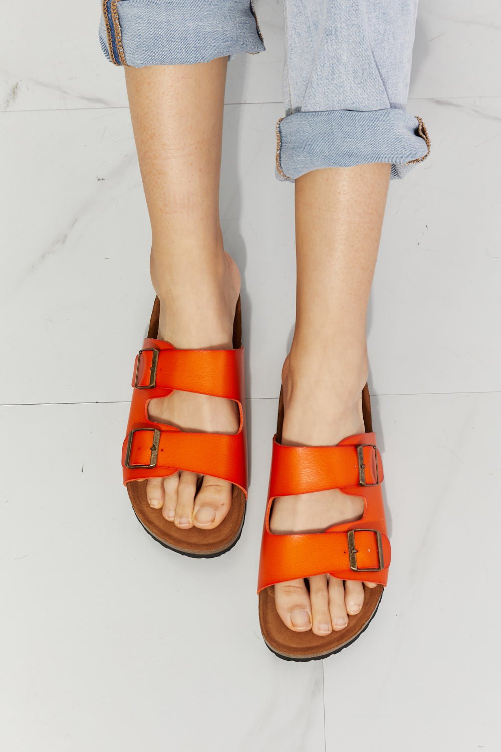 MMShoes Feeling Alive Double Banded Slide Sandals in Orange - EMMY