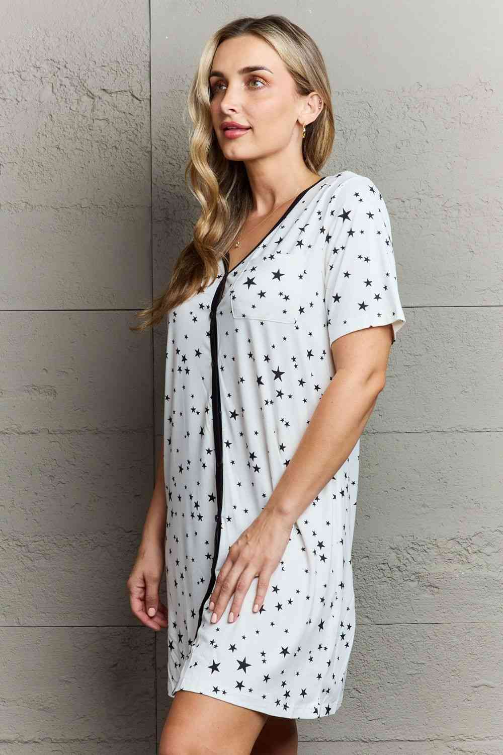 MOON NITE Quilted Quivers Button Down Sleepwear Dress - EMMY