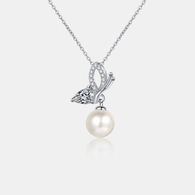 Natural Pearl Pendant Moissanite 925 Sterling Silver Necklace - EMMY