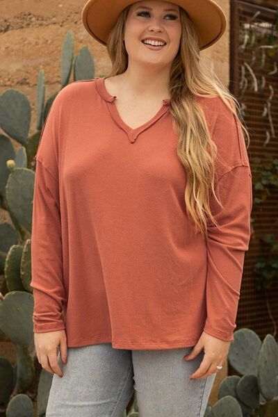 Notched Long Sleeve T-Shirt - EMMY