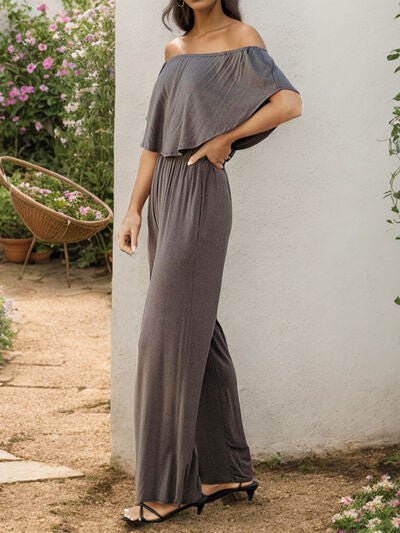 Off-Shoulder Wide Leg Jumpsuit - EMMY