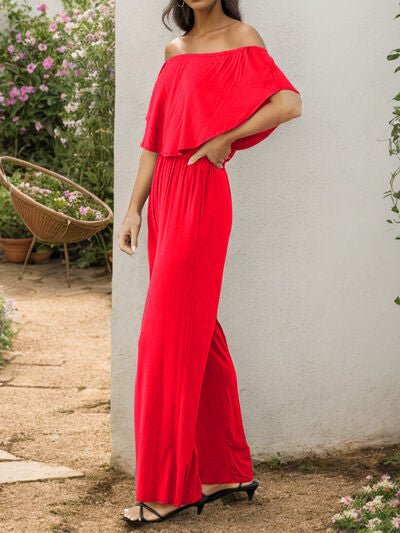 Off-Shoulder Wide Leg Jumpsuit - EMMY