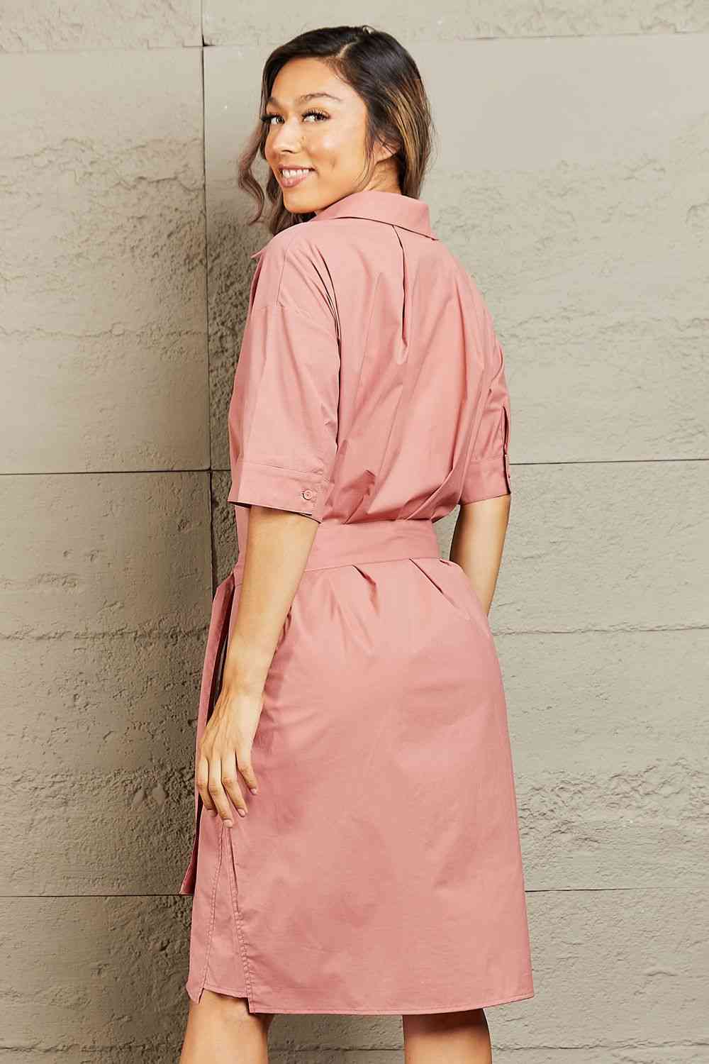 Petal Dew Half Sleeve Collared Dress with Pockets - EMMY