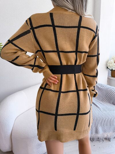 Plaid Round Neck Dropped Shoulder Sweater Dress - EMMY