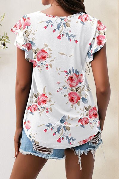 Printed Round Neck Short Sleeve T-Shirt - EMMY