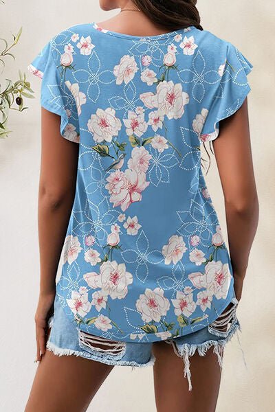 Printed Round Neck Short Sleeve T-Shirt - EMMY