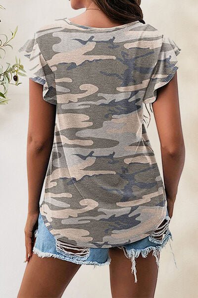 Printed Round Neck Short Sleeve T-Shirt - EMMY