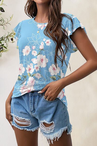 Printed Round Neck Short Sleeve T-Shirt - EMMY