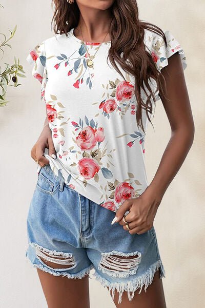 Printed Round Neck Short Sleeve T-Shirt - EMMY