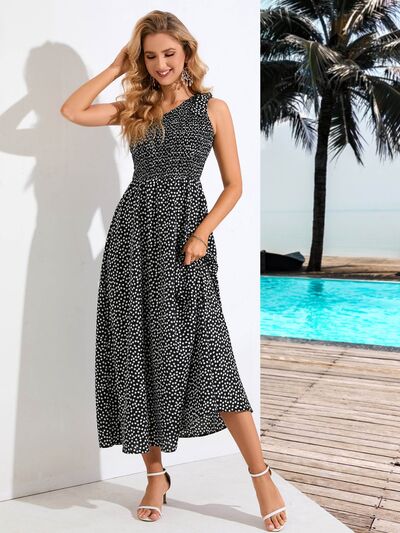 Printed Single Shoulder Midi Dress - EMMY