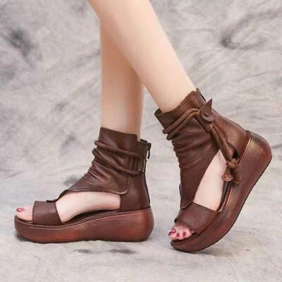 PU Leather Open Toe Wedge Sandals - EMMY