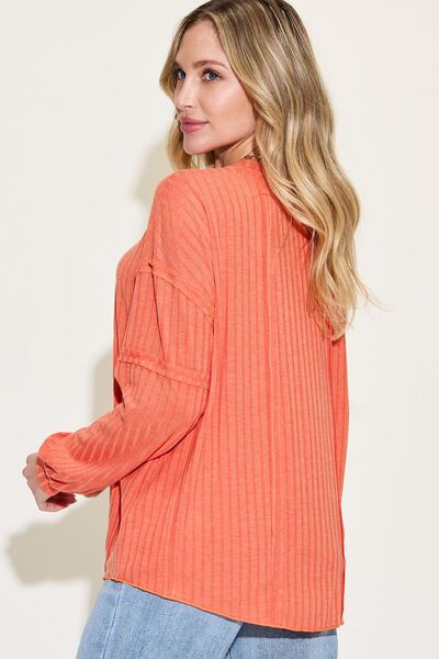 Ribbed Round Neck Long Sleeve T-Shirt - EMMY