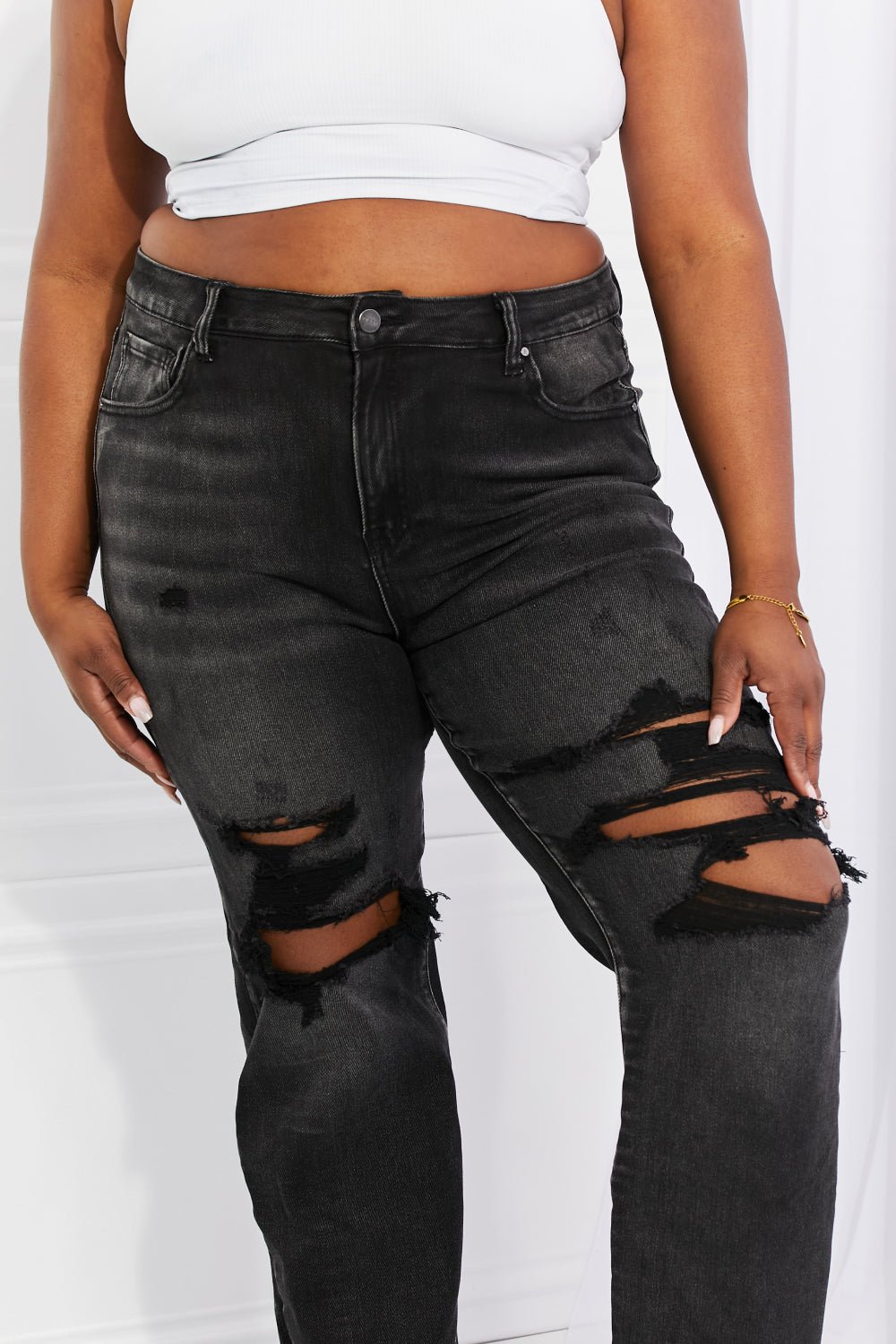 RISEN Full Size Lois Distressed Loose Fit Jeans - EMMY