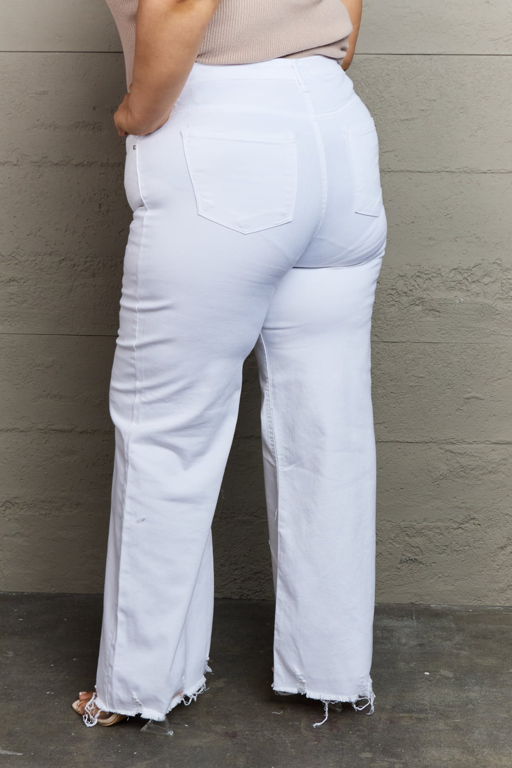 RISEN Raelene Full Size High Waist Wide Leg Jeans in White - EMMY