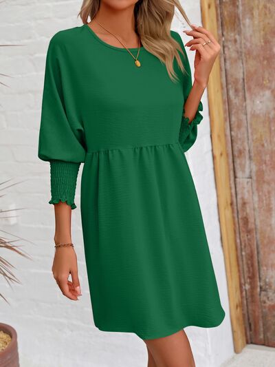 Round Neck Lantern Sleeve Mini Dress - EMMY