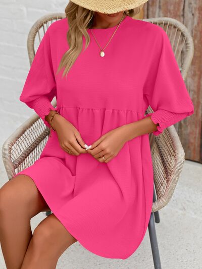 Round Neck Lantern Sleeve Mini Dress - EMMY