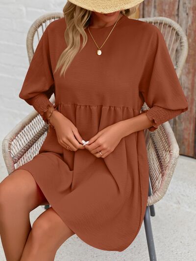 Round Neck Lantern Sleeve Mini Dress - EMMY