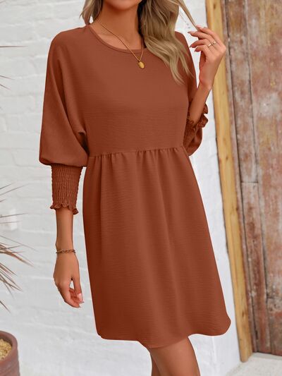 Round Neck Lantern Sleeve Mini Dress - EMMY