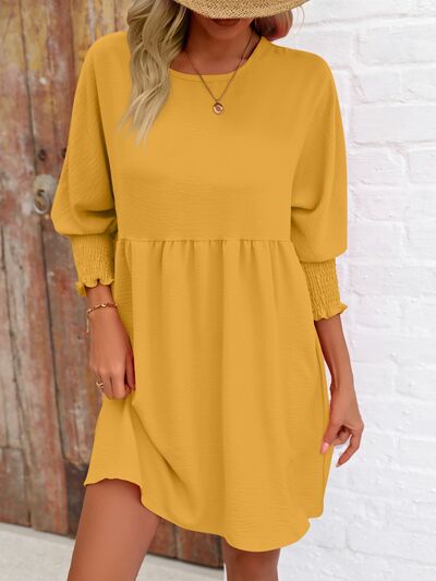 Round Neck Lantern Sleeve Mini Dress - EMMY