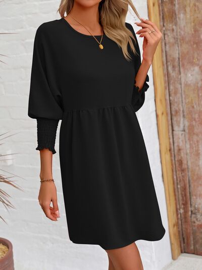 Round Neck Lantern Sleeve Mini Dress - EMMY