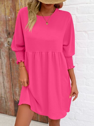 Round Neck Lantern Sleeve Mini Dress - EMMY