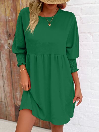 Round Neck Lantern Sleeve Mini Dress - EMMY