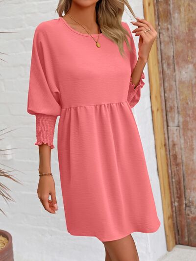 Round Neck Lantern Sleeve Mini Dress - EMMY