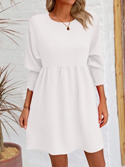 Round Neck Lantern Sleeve Mini Dress - EMMY