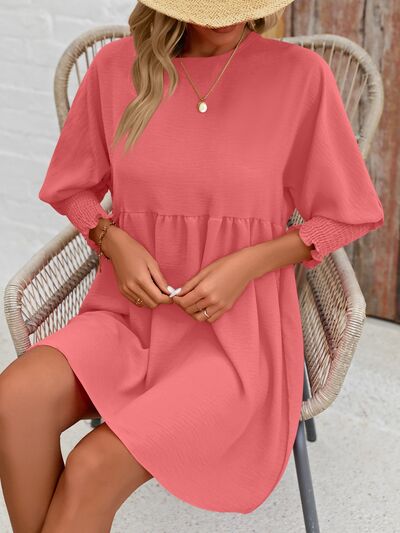 Round Neck Lantern Sleeve Mini Dress - EMMY