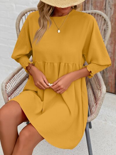 Round Neck Lantern Sleeve Mini Dress - EMMY