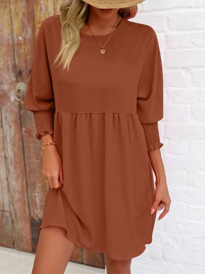 Round Neck Lantern Sleeve Mini Dress - EMMY