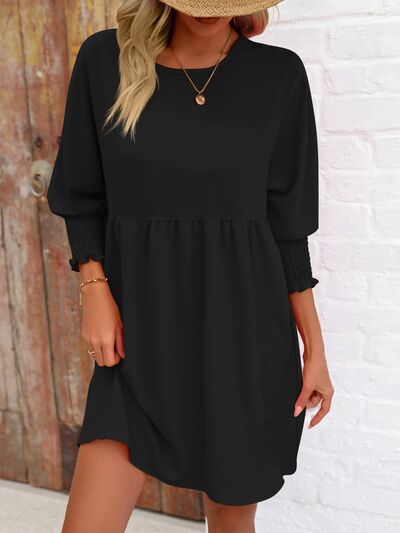 Round Neck Lantern Sleeve Mini Dress - EMMY