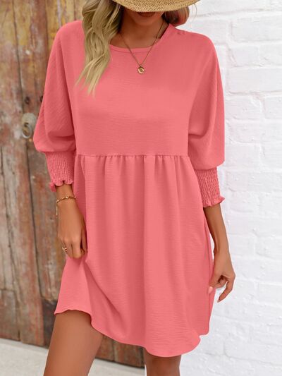 Round Neck Lantern Sleeve Mini Dress - EMMY