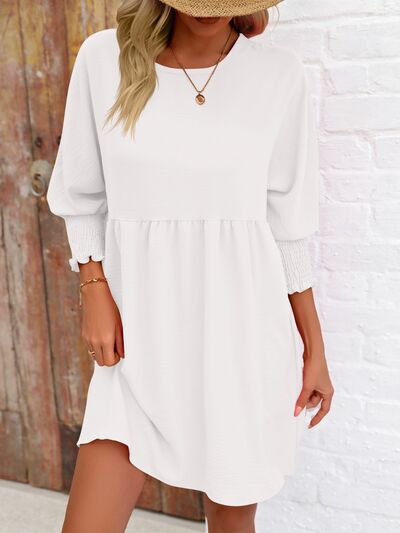 Round Neck Lantern Sleeve Mini Dress - EMMY