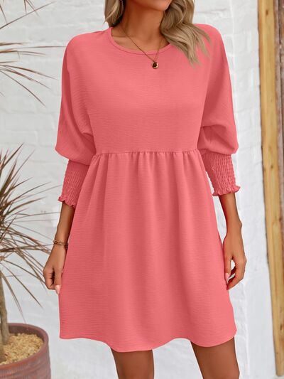 Round Neck Lantern Sleeve Mini Dress - EMMY