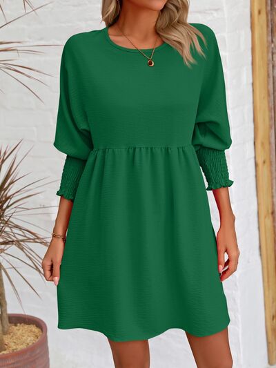 Round Neck Lantern Sleeve Mini Dress - EMMY