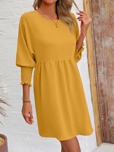 Round Neck Lantern Sleeve Mini Dress - EMMY