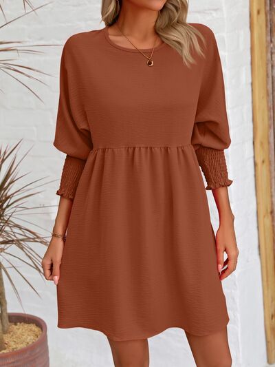 Round Neck Lantern Sleeve Mini Dress - EMMY