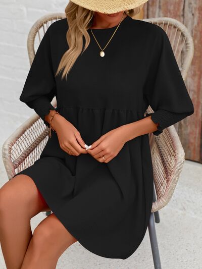 Round Neck Lantern Sleeve Mini Dress - EMMY