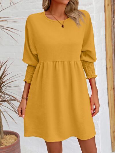 Round Neck Lantern Sleeve Mini Dress - EMMY