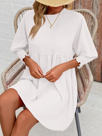 Round Neck Lantern Sleeve Mini Dress - EMMY